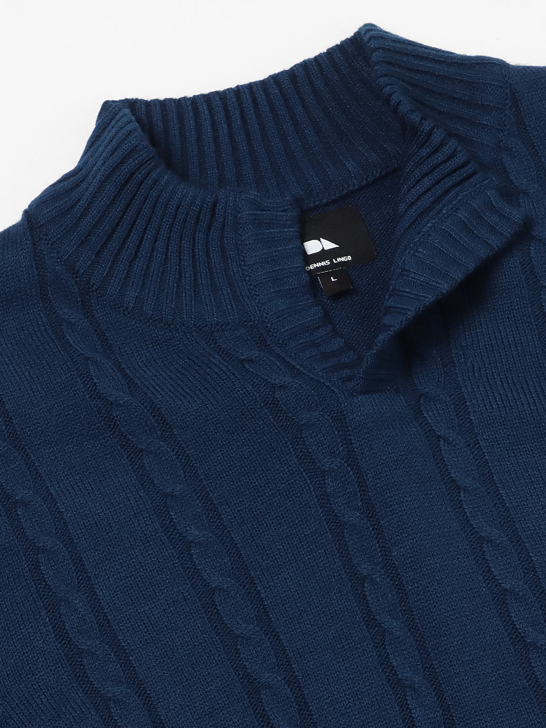 Dennis Lingo Men's Petrol Blue Cable Mock Full Sleeves Half Zip Sweater