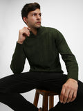 Dennis Lingo Men's Olive Cable Mock Full Sleeves Half Zip Sweater
