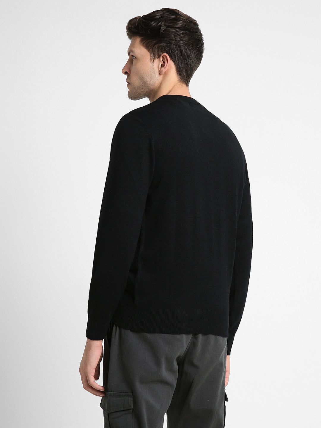 Dennis Lingo Men's Black Colorblock Raglan Mock Full Sleeves Full Zip Sweater