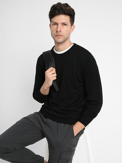 Dennis Lingo Men's Black Colorblock Raglan Mock Full Sleeves Full Zip Sweater