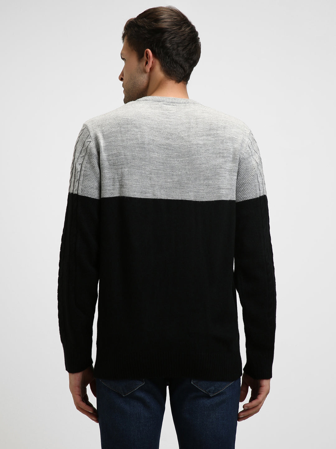 Dennis Lingo Men's Lt grey Mel Colorblock  Full Sleeves Pullover Sweater