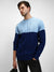 Men's Light Blue ColorBlock Round Neck Pullover Sweater