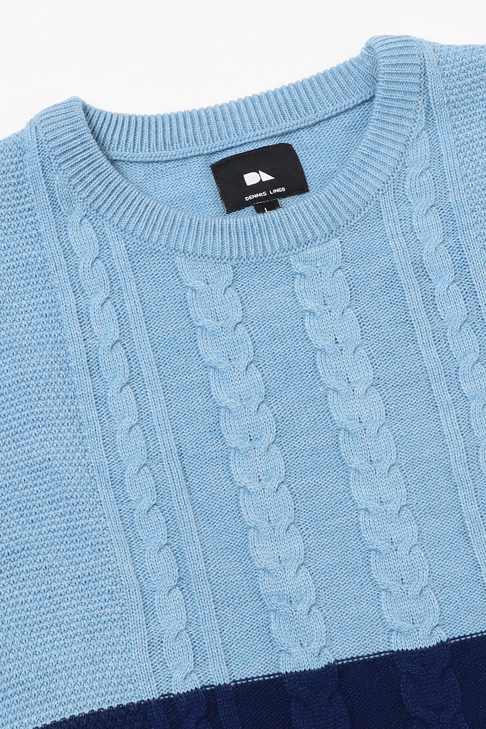 Men's Light Blue ColorBlock Round Neck Pullover Sweater