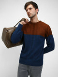 Dennis Lingo Men's Rust Colorblock  Full Sleeves Pullover Sweater