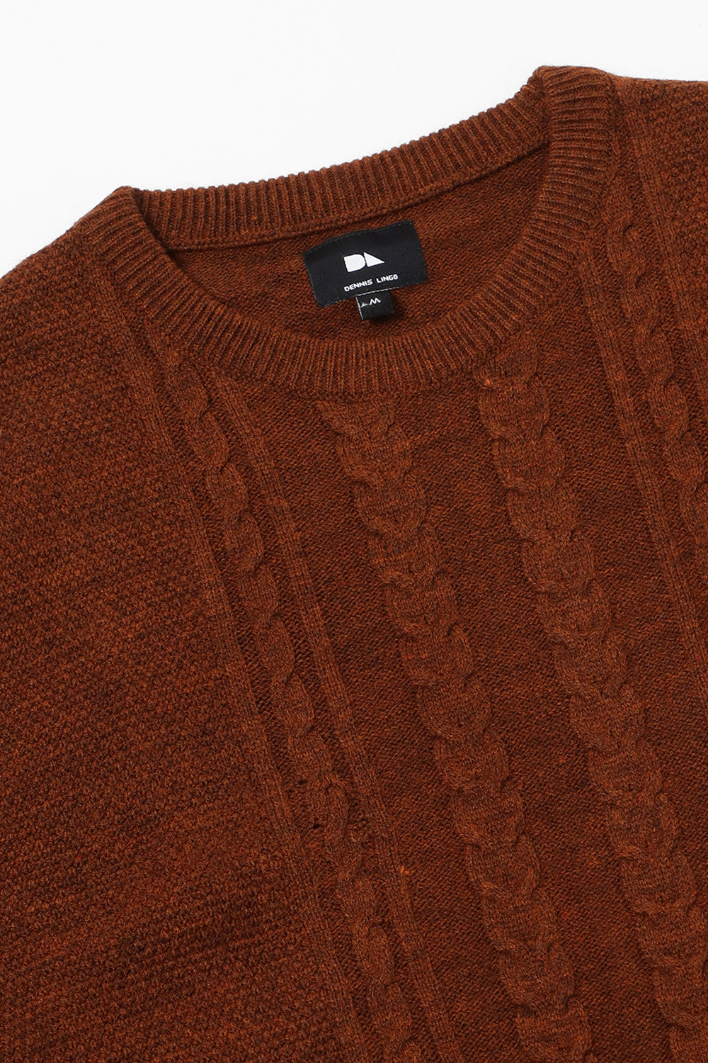 Dennis Lingo Men's Rust Cable Solid  Full Sleeves Pullover Sweater