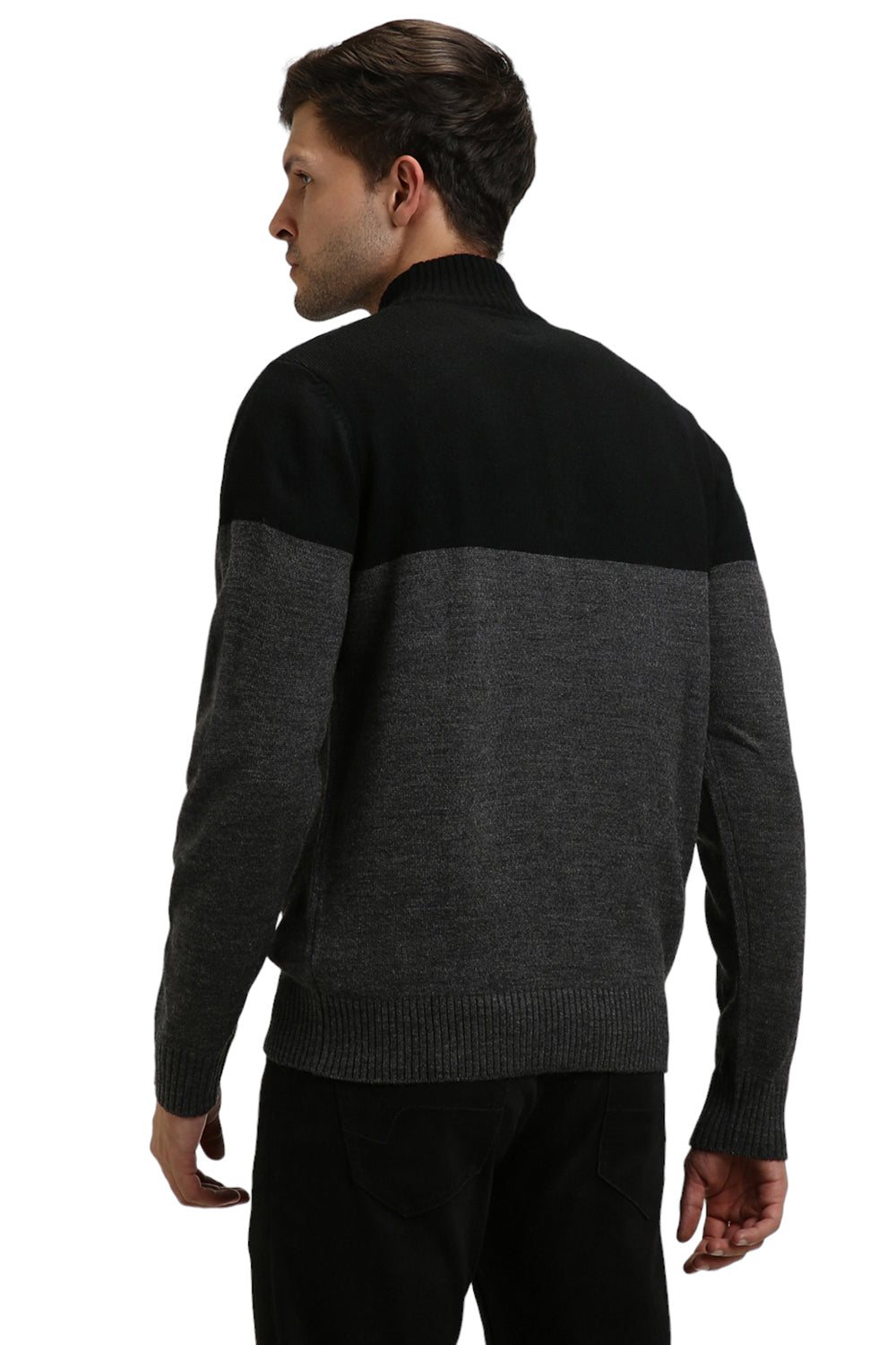 Dennis Lingo Men's Mock Regular Fit Colourblock Black Sweater