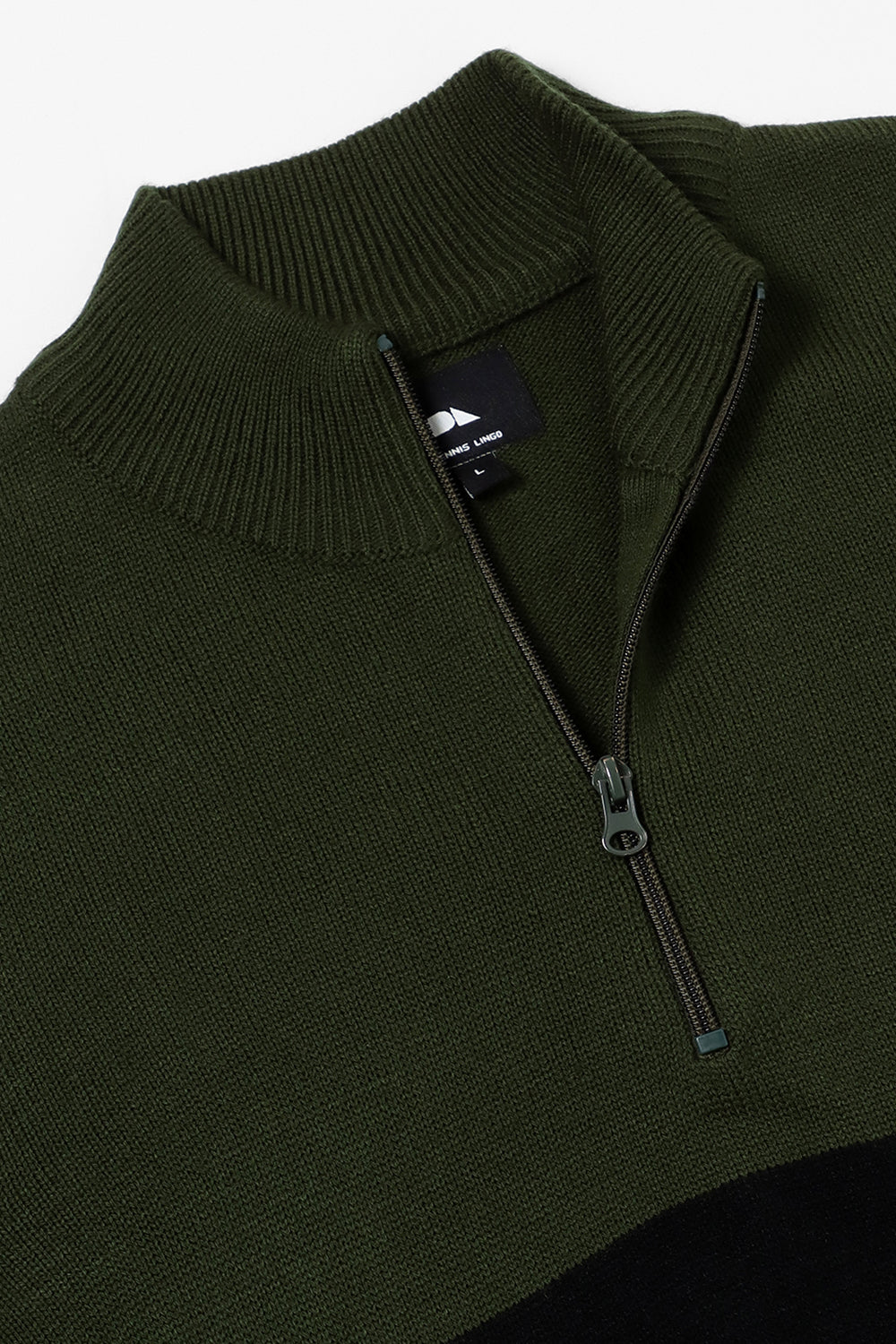 Dennis Lingo Men's Olive Colourblock Mock Full Sleeves Half Zip Sweater