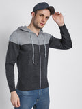 Dennis Lingo Men's Lt Grey Mel Solid Hoodie Full Sleeves Full Zip Sweater
