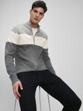 Dennis Lingo Men's Lt Grey Mel Solid Mock Full Sleeves Full Zip Sweater