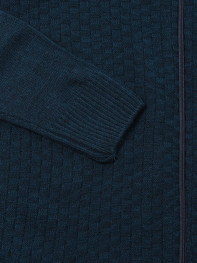 Men's Mock Regular Fit Solid Petrol Blue Sweater