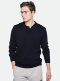 Dennis Lingo Men's Collar Regular Fit Solid Navy Sweater