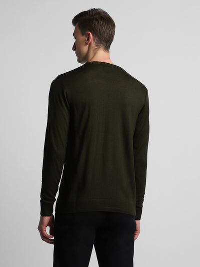 Men's Olive Colorblock Acrylic Pullover sweater