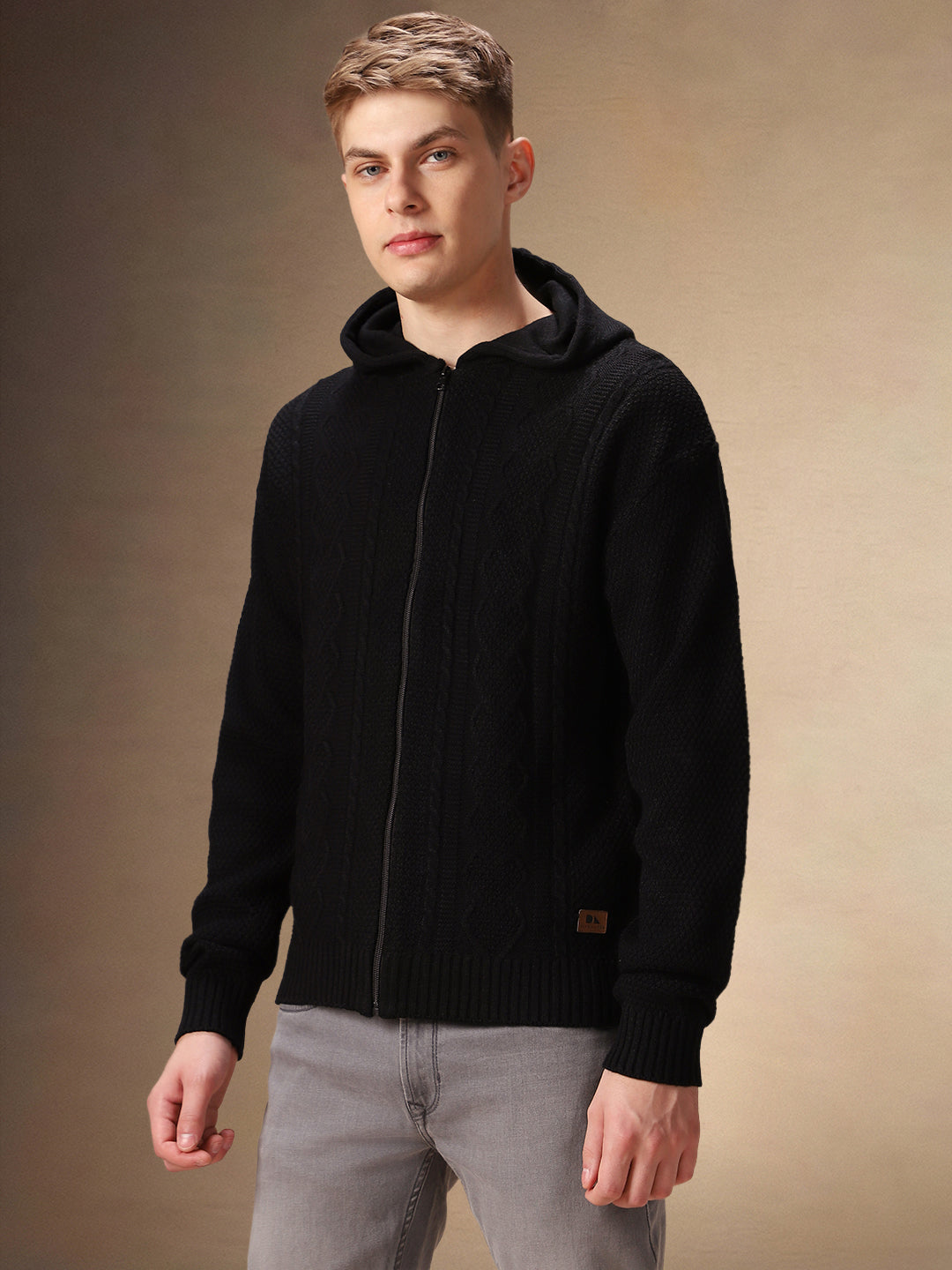 Black hooded cardigan sweater shop