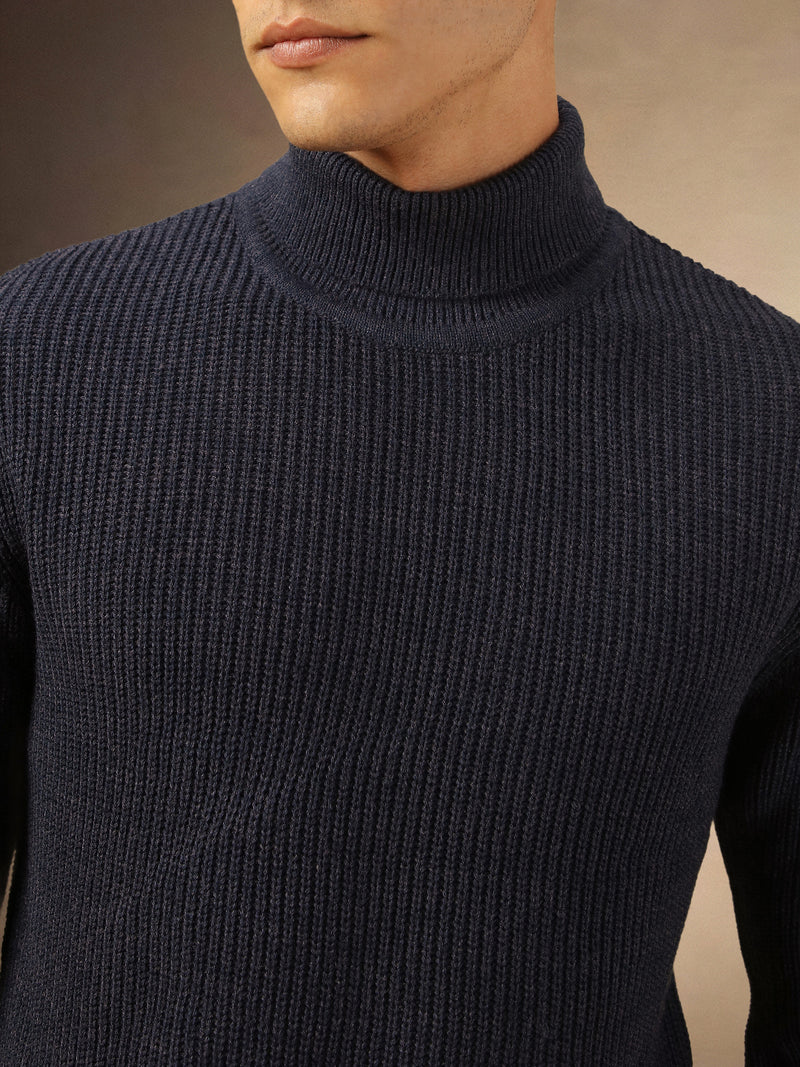 Mne's Navy Blue Turtle Neck Full Sleeves Sweater