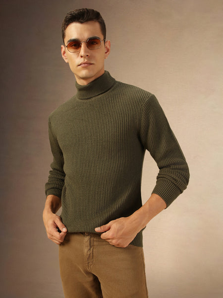 Mne's Olive Turtle Neck Full Sleeves Sweater Olive S 100% Acrylic