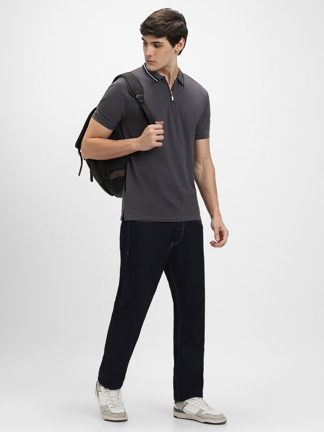 Men's Polo Regular Fit Solid Charcoal T-Shirt