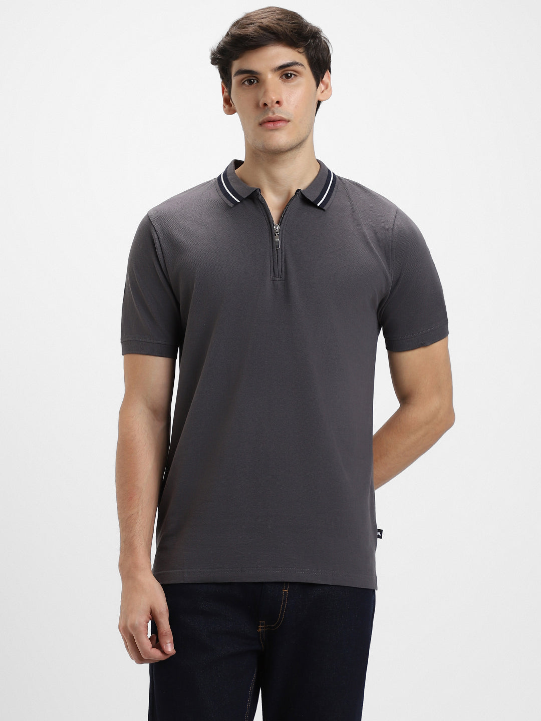 Men's Polo Regular Fit Solid Charcoal T-Shirt