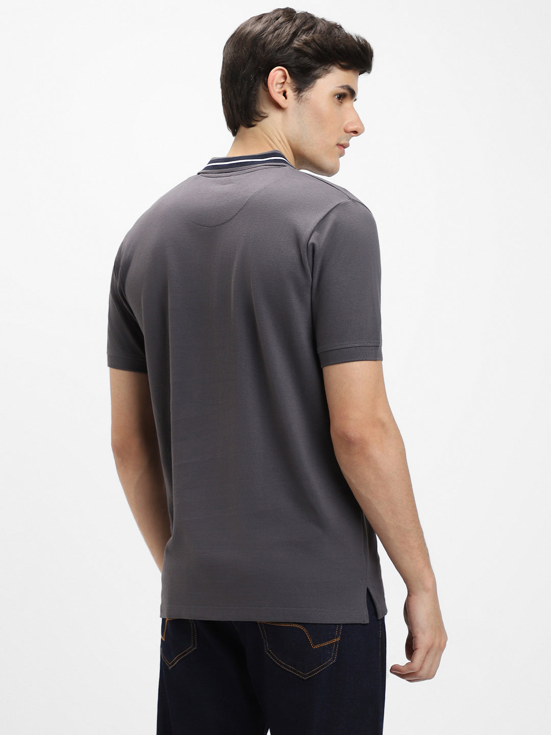 Men's Polo Regular Fit Solid Charcoal T-Shirt