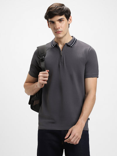 Dennis Lingo Men's Polo Regular Fit Solid Charcoal T-Shirt