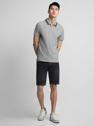 Men's Polo Regular Fit Solid Grey T-Shirt