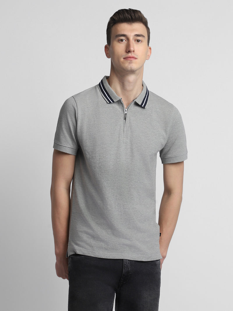 Dennis Lingo Men's Polo Regular Fit Solid Grey T-Shirt