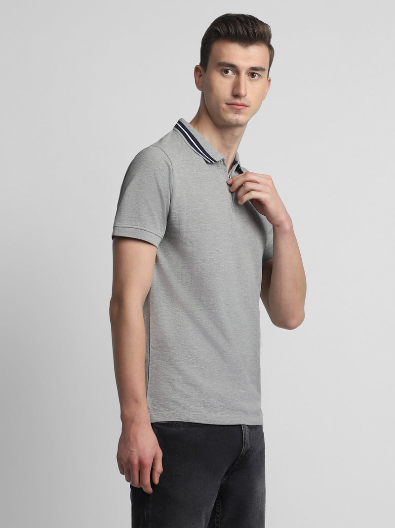 Men's Polo Regular Fit Solid Grey T-Shirt