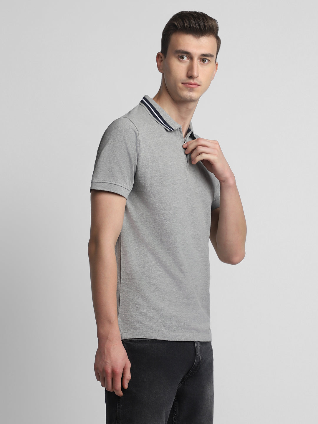 Men's Polo Regular Fit Solid Grey T-Shirt