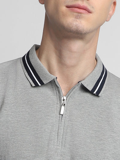 Men's Polo Regular Fit Solid Grey T-Shirt