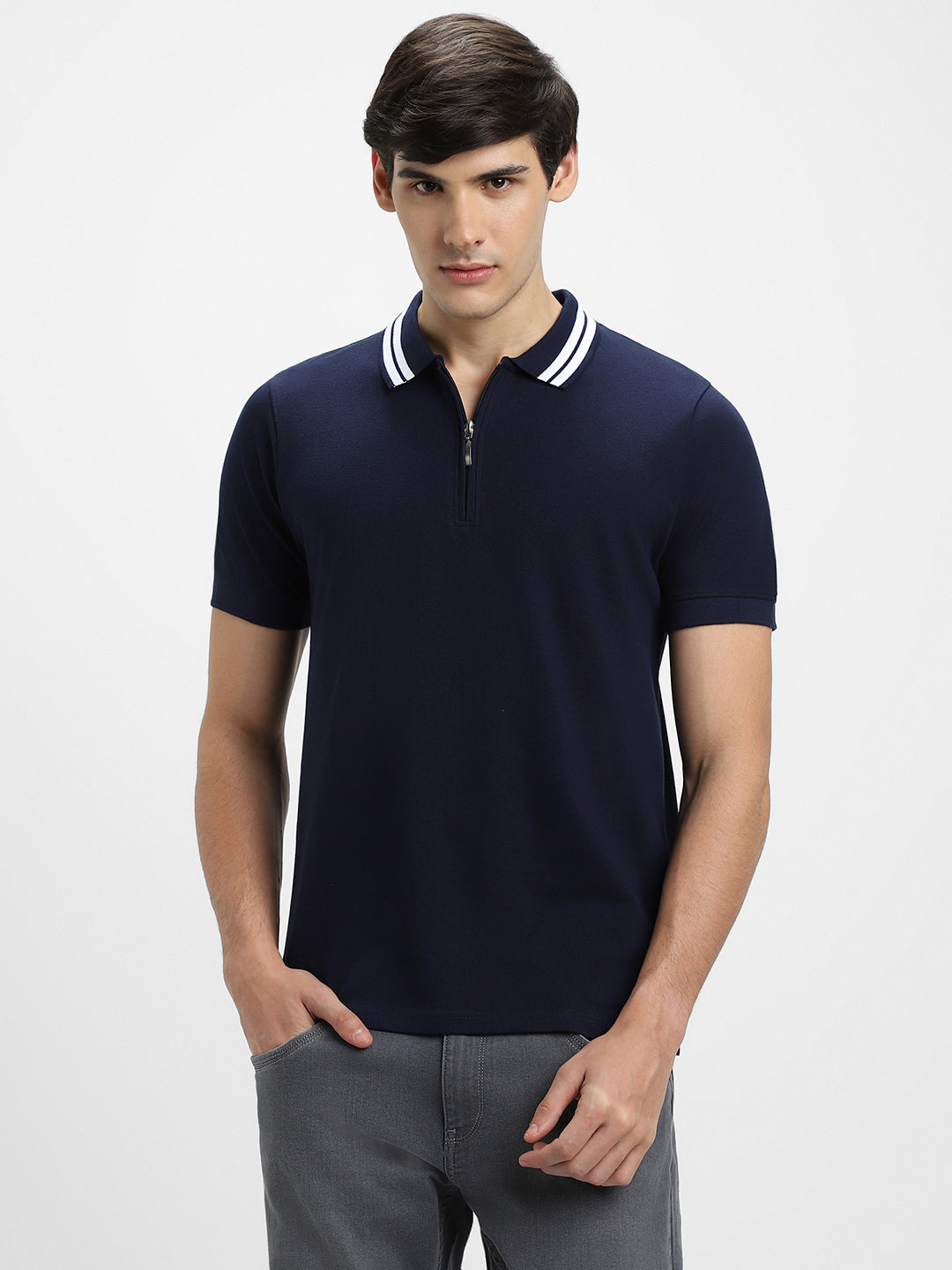 Men's Polo Regular Fit Solid Navy T-shirt