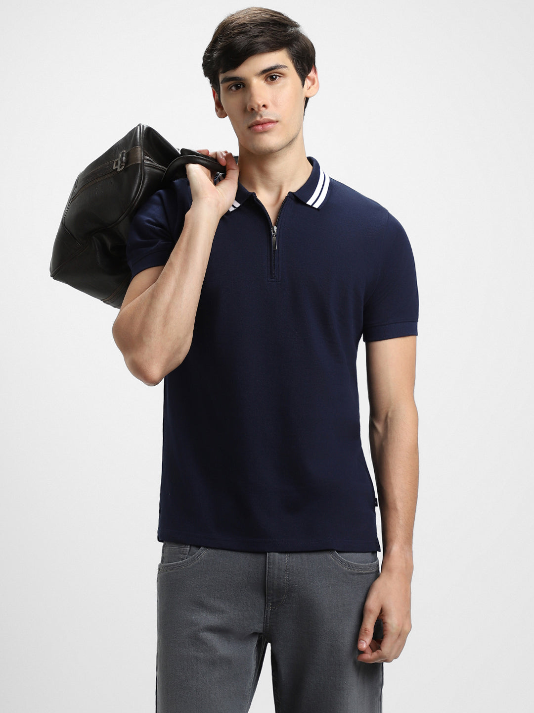 Men's Polo Regular Fit Solid Navy T-shirt