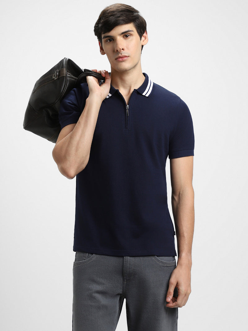 Dennis Lingo Men's Polo Regular Fit Solid Navy T-Shirts