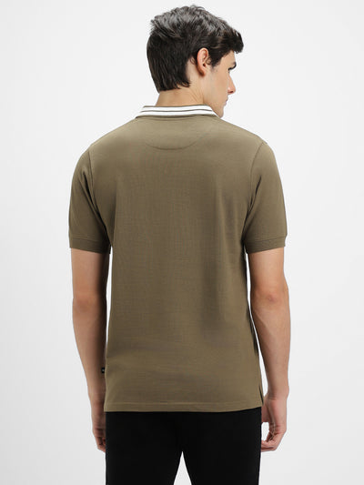 Dennis Lingo Men's Olive Polo Collar Regular Fit Cotton T-shirt