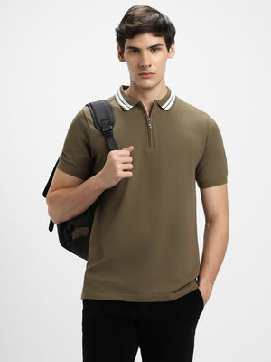 Men's Olive Polo Collar Regular Fit Cotton T-shirt
