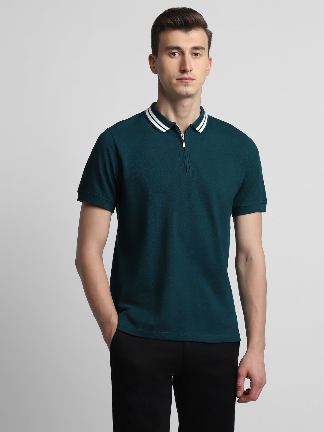 Men's Polo Regular Fit Solid Teal T-shirt