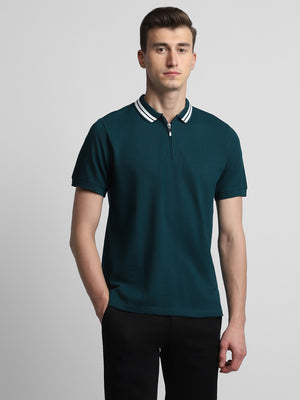 Men's Polo Regular Fit Solid Teal T-shirt