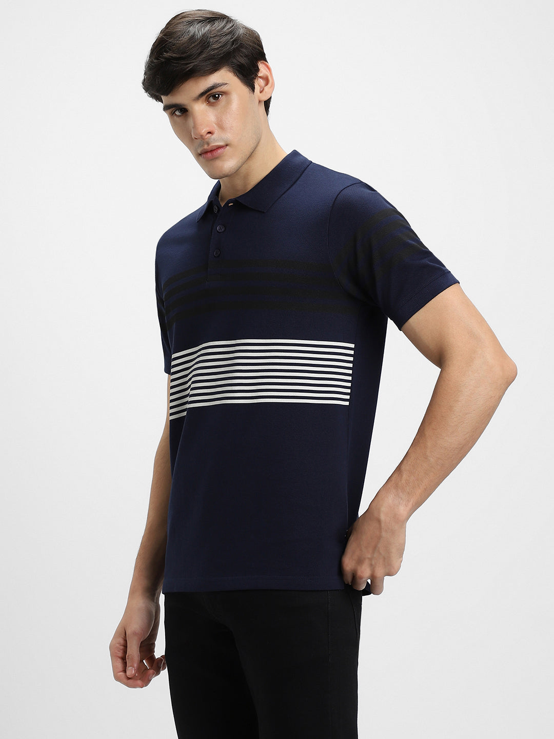 Men's Polo Regular Fit Y/D Stripes Navy T-shirt