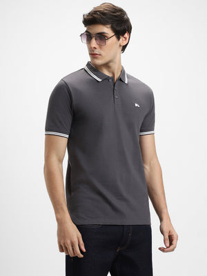 Men's Polo Regular Fit Solid Grey T-shirt