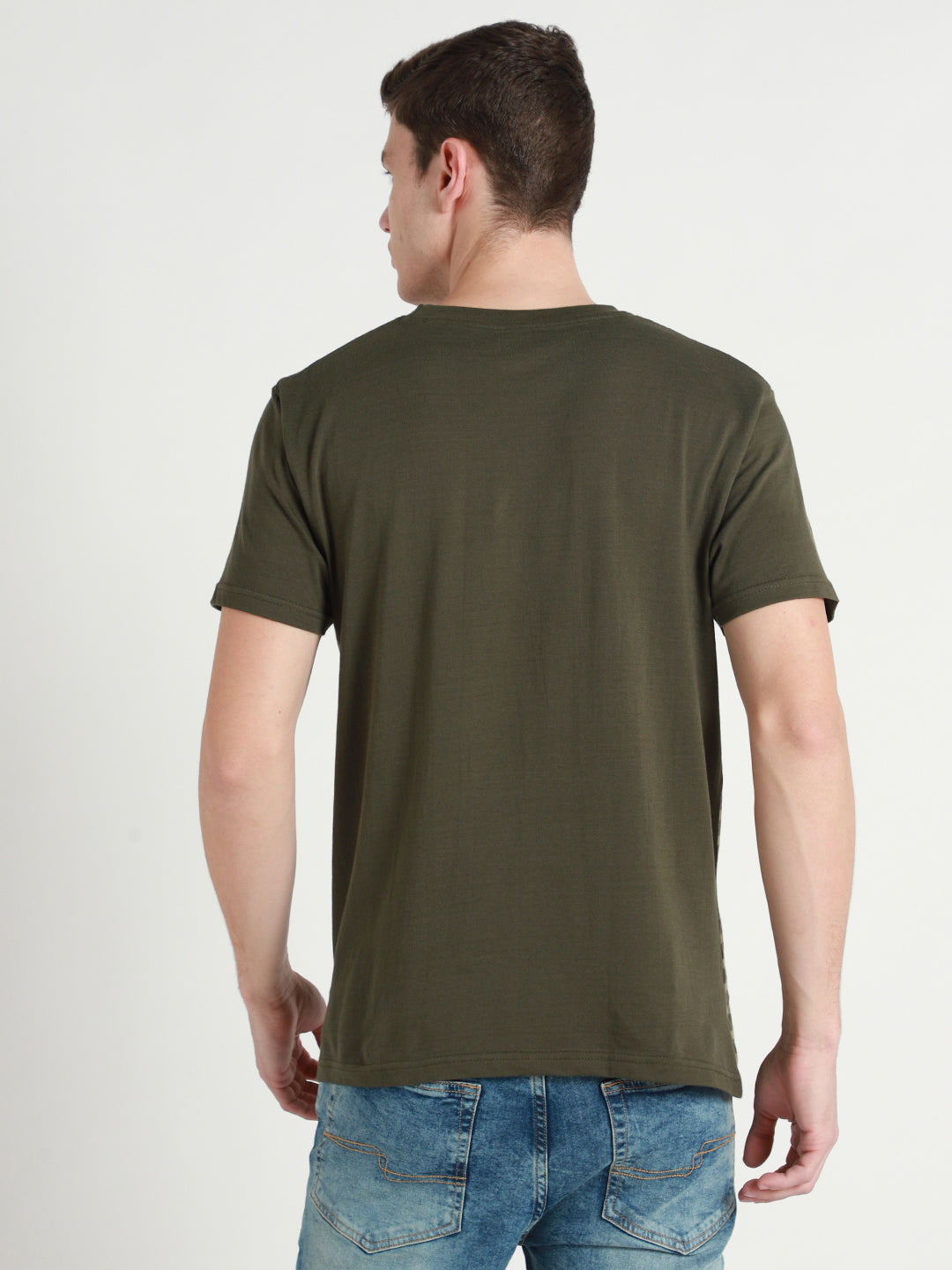 Dennis Lingo Men's Olive Striped Cotton Slim Fit T-shirt