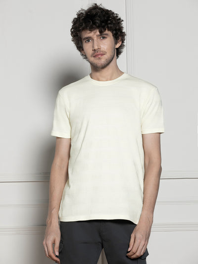 Dennis Lingo Men's Off-white Round neck Textured Casual T-shirt