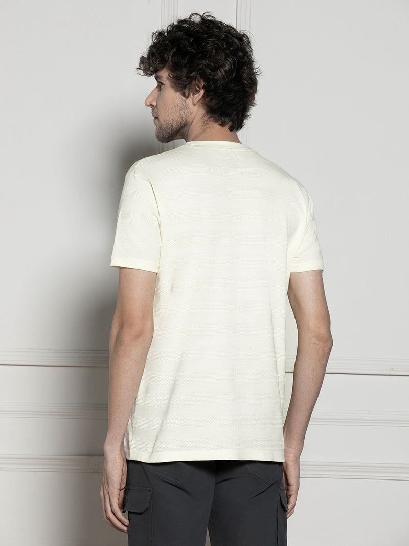 Men's Off-white Round neck Textured Casual T-shirt