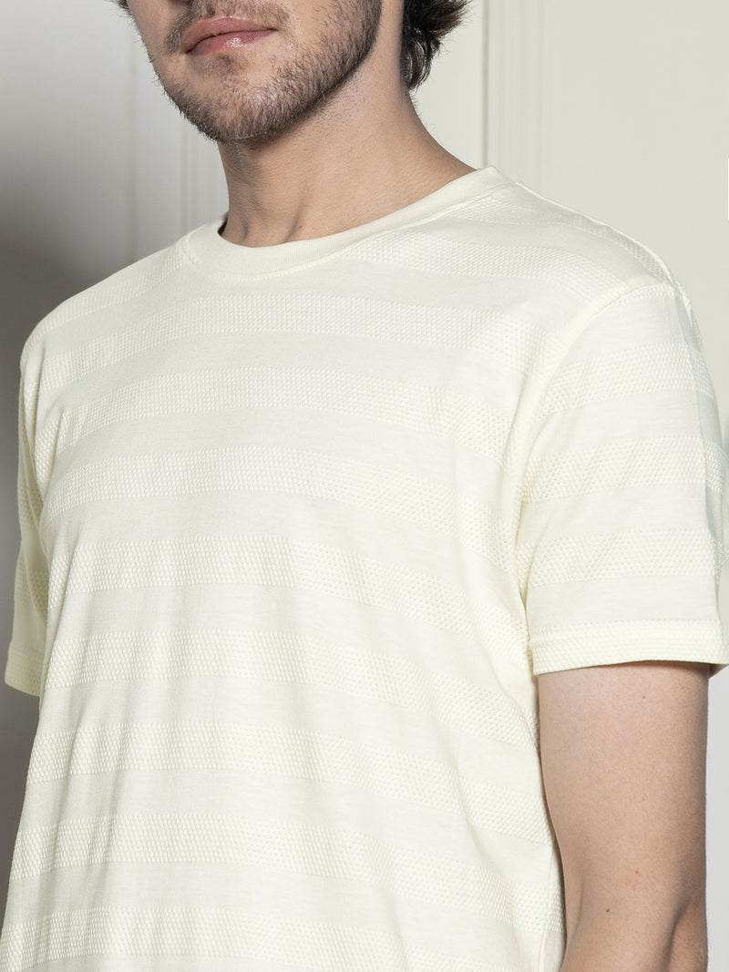 Men's Off-white Round neck Textured Casual T-shirt