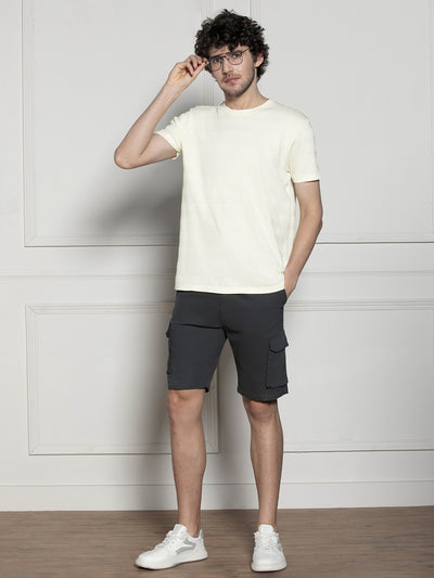 Men's Off-white Round neck Textured Casual T-shirt