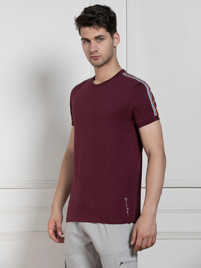 Dennis Lingo Men's Maroon Round Neck Solid Regular Fit T-Shirt