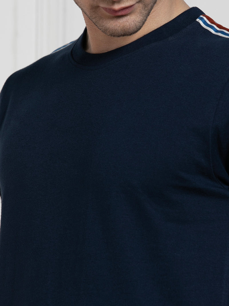 Dennis Lingo Men's Navy Round Neck Solid Regular Fit T-Shirt