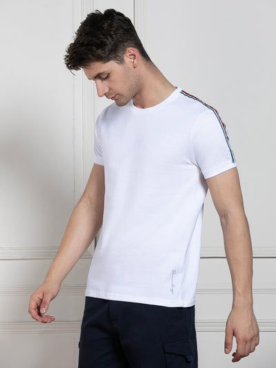 Dennis Lingo Men's White Round Neck Solid Regular Fit T-Shirt