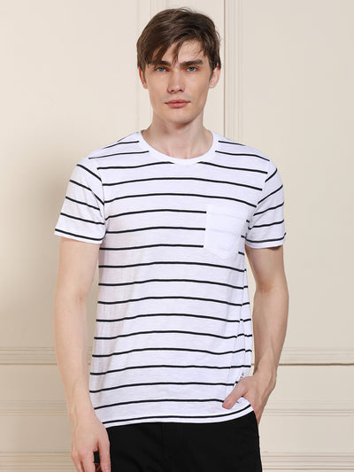 Men's Round Neck Striped Half Sleeves Casual T-shirt