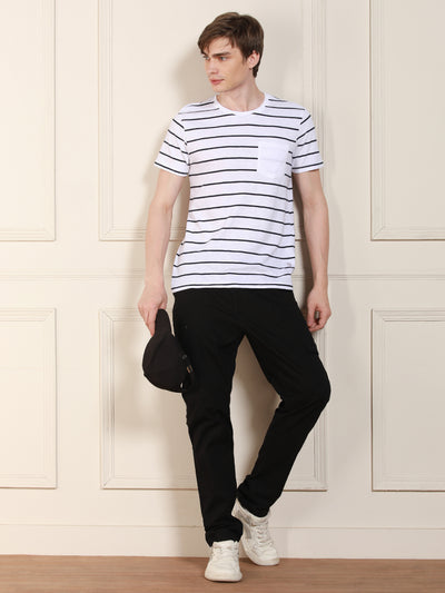 Men's Round Neck Striped Half Sleeves Casual T-shirt