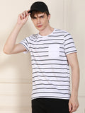 Men's Round Neck Striped Half Sleeves Casual T-shirt