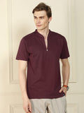 Dennis Lingo Men's Wine Henley Neck Solid Cotton T-Shirt