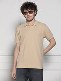 Dennis Lingo Men's Beige Solid Polo Collar T-shirt